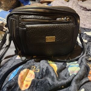 White Mountain Black  Crossbody with Gold Logo Tag